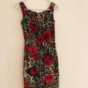 Dolce & Gabbana Leopard and Rose print dress 38